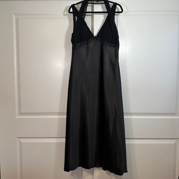 Vintage Aspeed 90s y2K Black Beaded Satin Maxi Dress with Shawl 2XL - Picture 5 of 12